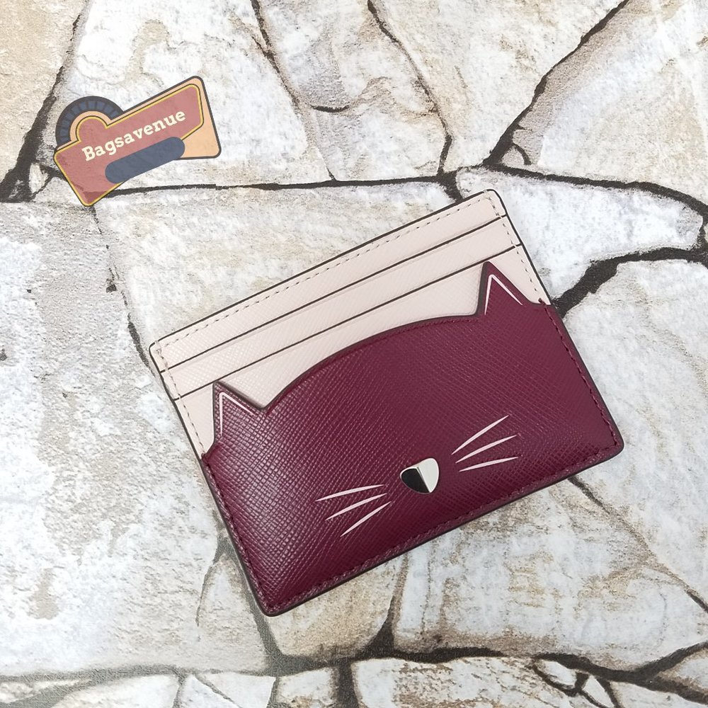 #bagsavenue Meow Cat Slim Card Holder Blackberry Preserve Pink Multi Kate spade - Picture 5 of 7